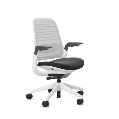Steelcase Series 1 task chair, SoftNext Obsidian upholstery with Seagull 3D Microknit back, on white