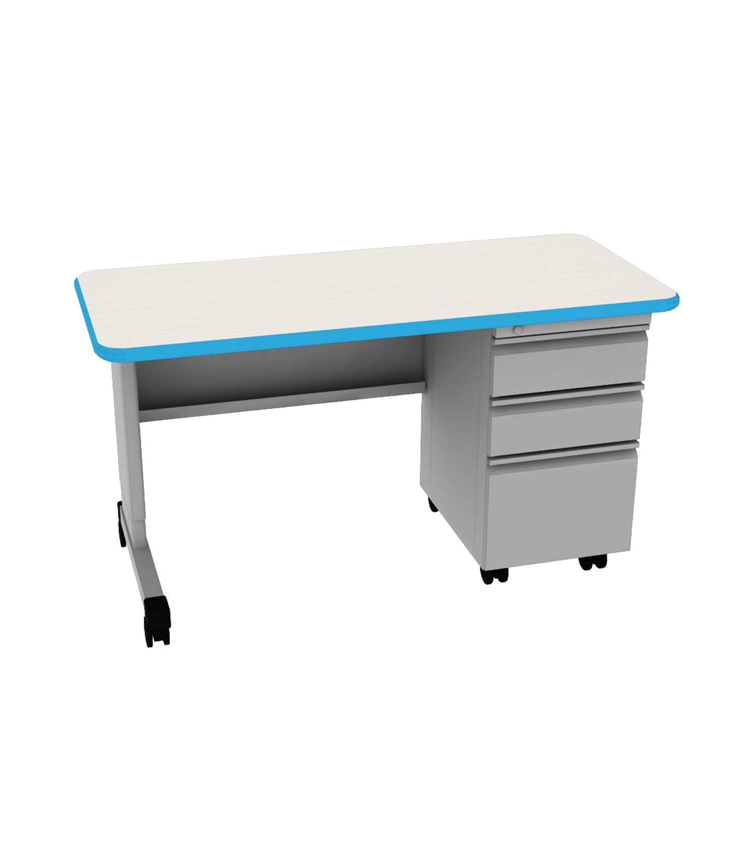 Smith System Cascade single-pedestal teacher desk, ash wenge with cerulean edge