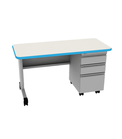 Smith System Cascade single-pedestal teacher desk, ash wenge with cerulean edge