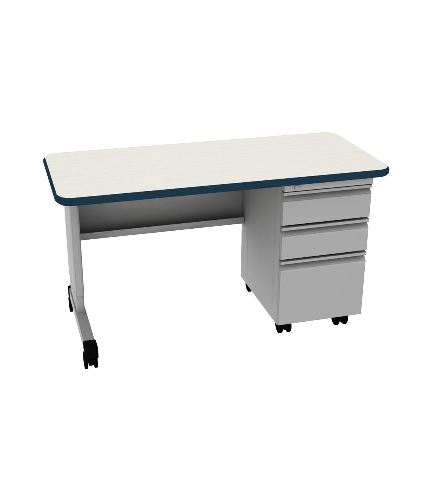 Smith System Cascade single-pedestal teacher desk, ash wenge with navy edge