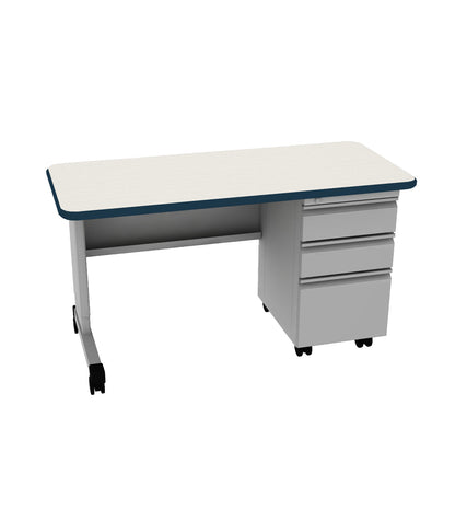 Smith System Cascade single-pedestal teacher desk, ash wenge with navy edge