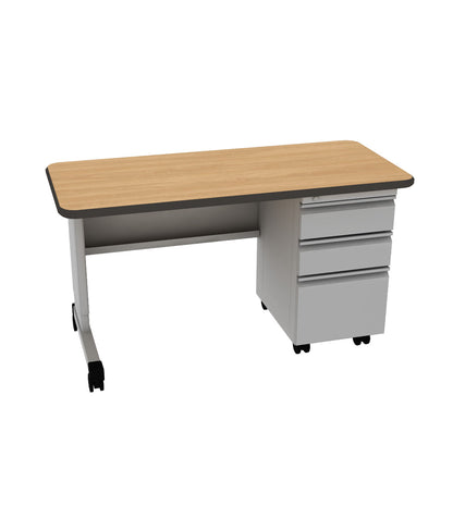Smith System Cascade single-pedestal teacher desk, fusion maple with charcoal edge