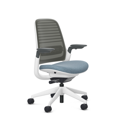 Steelcase Series 1 task chair, Billiard Storm Cloud upholstery with Graphite 3D Microknit back, on white