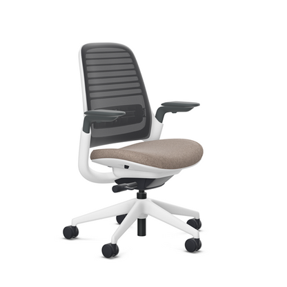 Steelcase Series 1 task chair, Billiard Teak upholstery with Licorice 3D Microknit back, on white