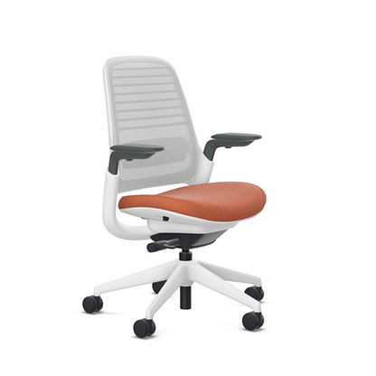 Steelcase Series 1 task chair, SoftNext Cinnabar upholstery with Seagull 3D Microknit back, on white