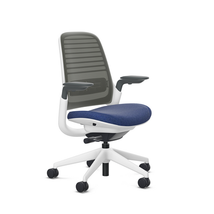 Steelcase Series 1 task chair, Billiard Indigo upholstery with Graphite 3D Microknit back, on white