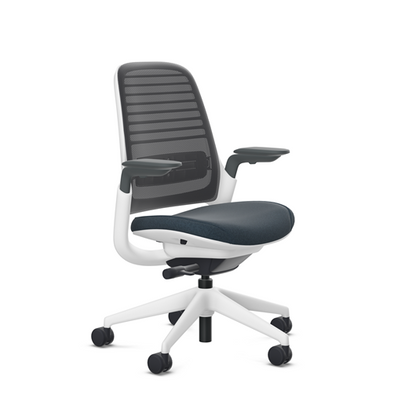 Steelcase Series 1 task chair, SoftNext Midnight upholstery with Licorice 3D Microknit back, on white