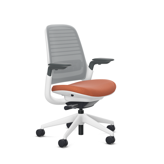 Steelcase Series 1 task chair, SoftNext Cinnabar upholstery with Nickel 3D Microknit back, on white