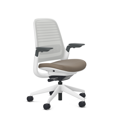 Steelcase Series 1 task chair, SoftNext Mocha upholstery with Seagull 3D Microknit back, on white