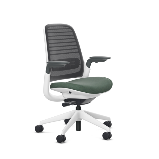 Steelcase Series 1 task chair, SoftNext Jade upholstery with Licorice 3D Microknit back, on white