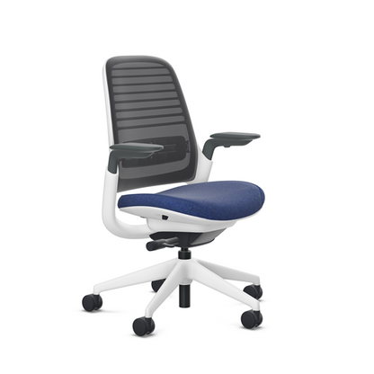 Steelcase Series 1 task chair, Billiard Indigo upholstery with Licorice 3D Microknit back, on white