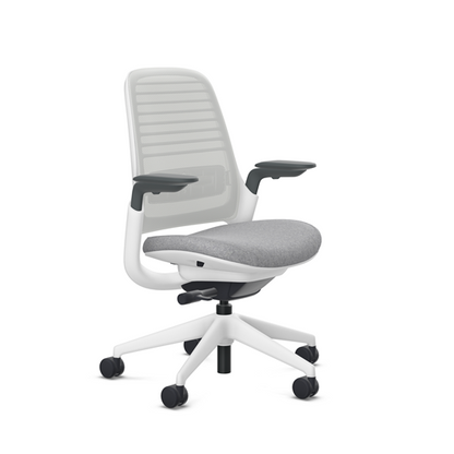 Steelcase Series 1 task chair, Billiard Pewter upholstery with Seagull 3D Microknit back, on white