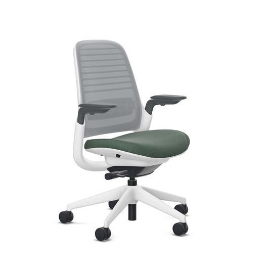 Steelcase Series 1 task chair, SoftNext Jade upholstery with Nickel 3D Microknit back, on white