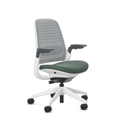 Steelcase Series 1 task chair, SoftNext Jade upholstery with Nickel 3D Microknit back, on white