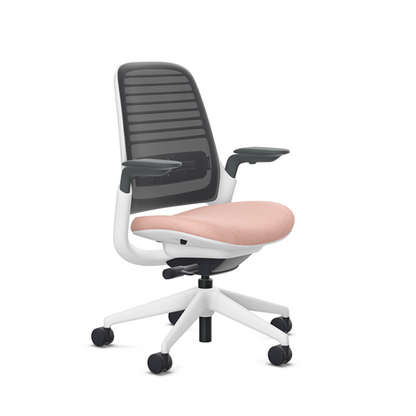 Steelcase Series 1 task chair, Billiard Rose Quartz upholstery with Licorice 3D Microknit back, on white