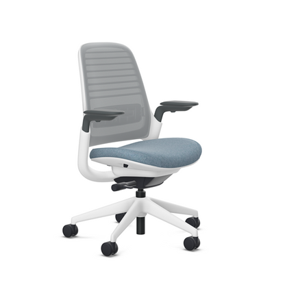 Steelcase Series 1 task chair, Billiard Storm Cloud upholstery with Nickel 3D Microknit back, on white