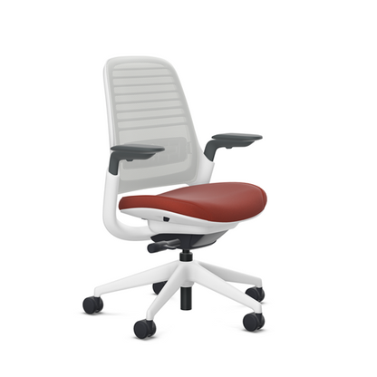 Steelcase Series 1 task chair, SoftNext Burnt Umber upholstery with Seagull 3D Microknit back, on white