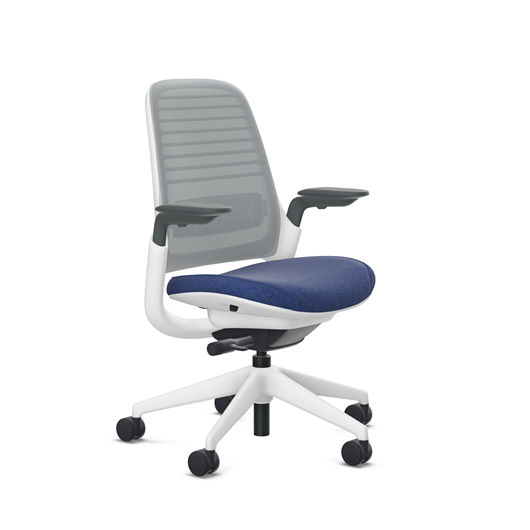 Steelcase Series 1 task chair, Billiard Indigo upholstery with Nickel 3D Microknit back, on white