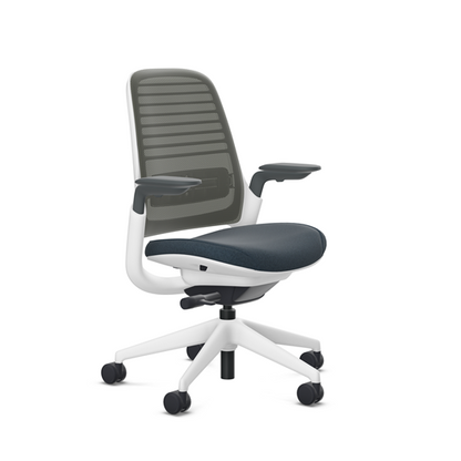 Steelcase Series 1 task chair, SoftNext Midnight upholstery with Graphite 3D Microknit back, on white