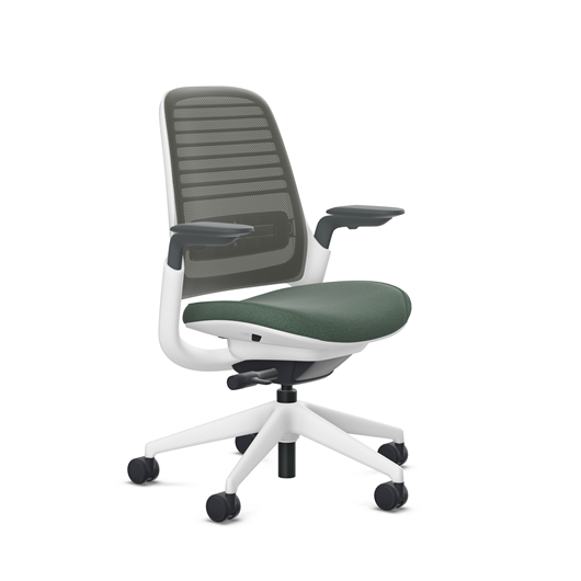 Steelcase Series 1 task chair, SoftNext Jade upholstery with Graphite 3D Microknit back, on white
