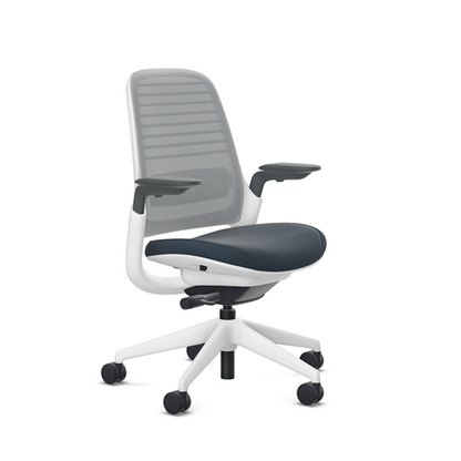 Steelcase Series 1 task chair, SoftNext Midnight upholstery with Nickel 3D Microknit back, on white