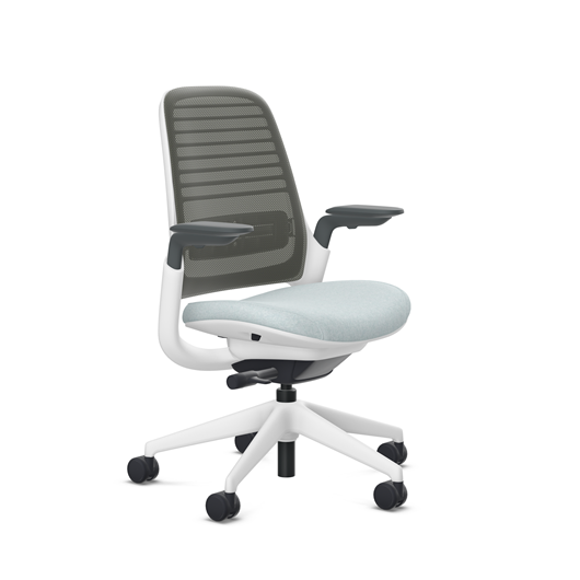 Steelcase Series 1 task chair, Billiard Sea Salt upholstery with Graphite 3D Microknit back, on white