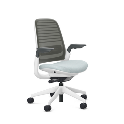 Steelcase Series 1 task chair, Billiard Sea Salt upholstery with Graphite 3D Microknit back, on white