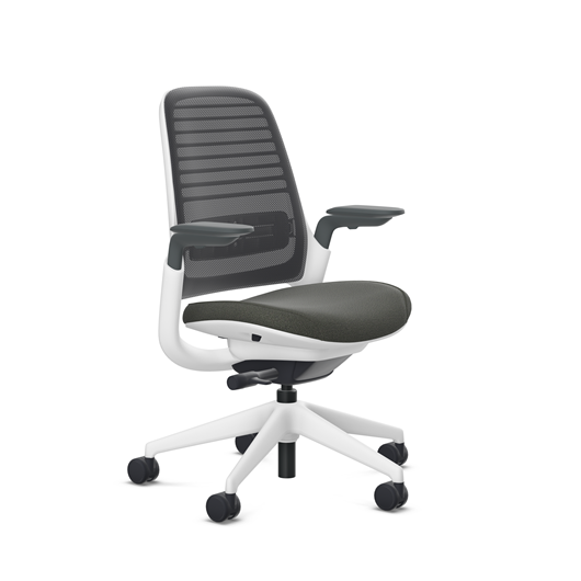 Steelcase Series 1 task chair, SoftNext Foggy Night upholstery with Licorice 3D Microknit back, on white