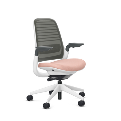Steelcase Series 1 task chair, Billiard Rose Quartz upholstery with Graphite 3D Microknit back, on white