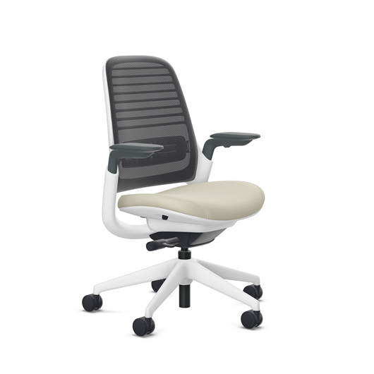 Steelcase Series 1 task chair, SoftNext Sandstone upholstery with Licorice 3D Microknit back, on white