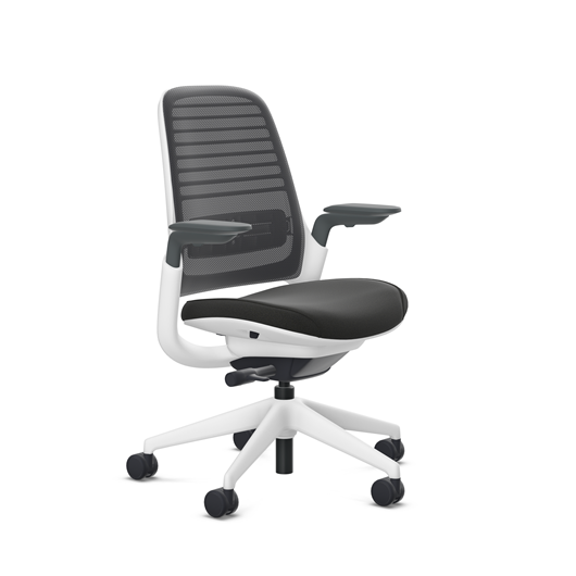 Steelcase Series 1 task chair, SoftNext Obsidian upholstery with Licorice 3D Microknit back, on white