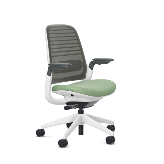 Steelcase Series 1 task chair, Billiard Olivine upholstery with Graphite 3D Microknit back, on white