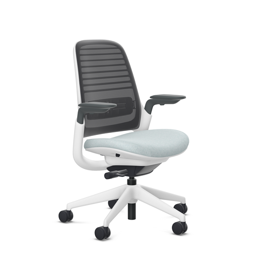 Steelcase Series 1 task chair, Billiard Sea Salt upholstery with Licorice 3D Microknit back, on white