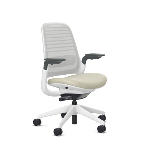 Steelcase Series 1 task chair, SoftNext Sandstone upholstery with Seagull 3D Microknit back, on white