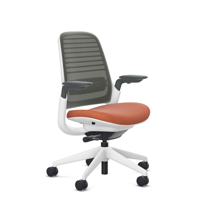 Steelcase Series 1 task chair, SoftNext Cinnabar upholstery with Graphite 3D Microknit back, on white