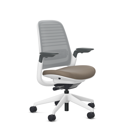 Steelcase Series 1 task chair, SoftNext Mocha upholstery with Nickel 3D Microknit back, on white