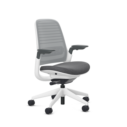Steelcase Series 1 task chair, Billiard Ink upholstery with Nickel 3D Microknit back, on white