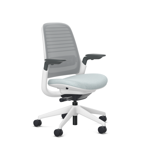 Steelcase Series 1 task chair, Billiard Sea Salt upholstery with Nickel 3D Microknit back, on white