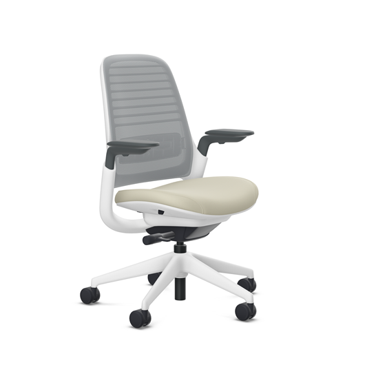 Steelcase Series 1 task chair, SoftNext Sandstone upholstery with Nickel 3D Microknit back, on white