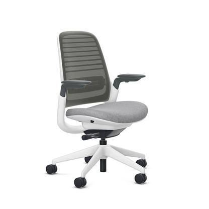 Steelcase Series 1 task chair, Billiard Pewter upholstery with Graphite 3D Microknit back, on white