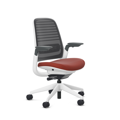 Steelcase Series 1 task chair, SoftNext Burnt Umber upholstery with Licorice 3D Microknit back, on white