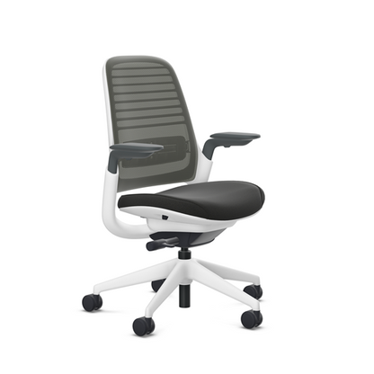 Steelcase Series 1 task chair, SoftNext Obsidian upholstery with Graphite 3D Microknit back, on white