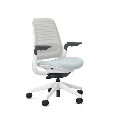Steelcase Series 1 task chair, Billiard Sea Salt upholstery with Seagull 3D Microknit back, on white